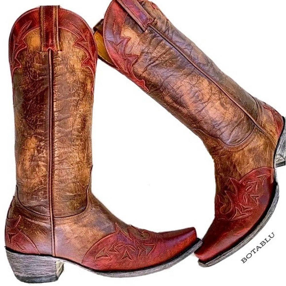 OLD GRINGO Brown Red Leather Tall Mid-Calf Cowgirl Cowboy Western Boots 7.5 - Picture 2 of 8